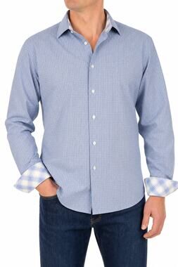 Tailorbyrd Collection Men Geometric Rolled Cuffs Button Down Long Sleeve Shirt M